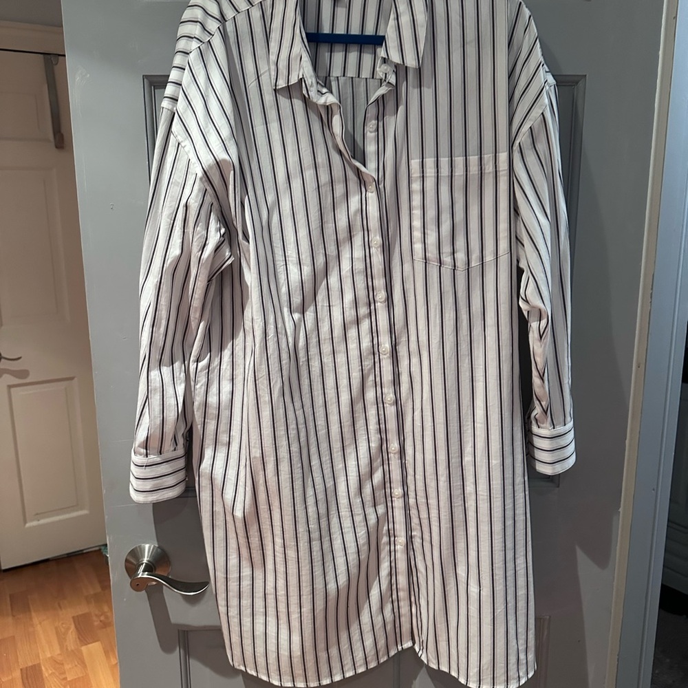 Classic White Striped Shirt Dress